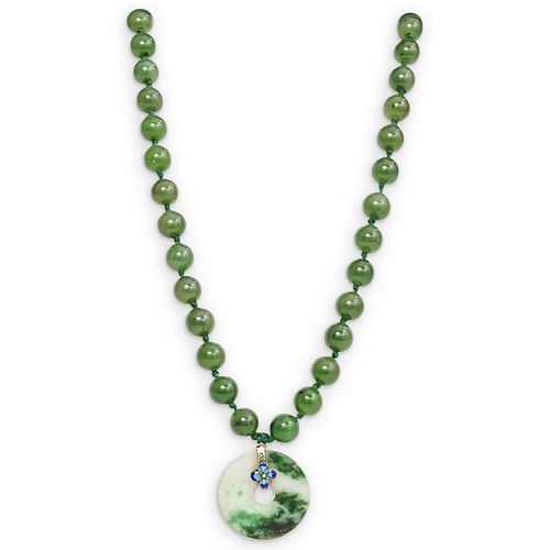 CHINESE GREEN JADE SILVER BEADED 38d255