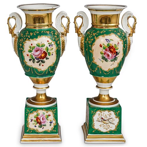  2 PC PAIR OF OLD PARIS URN VASESDESCRIPTION  38d27d