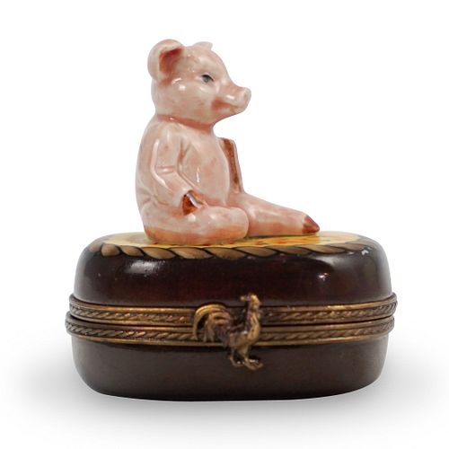 LIMOGES PORCELAIN PIG TRINKET BOXDESCRIPTION: