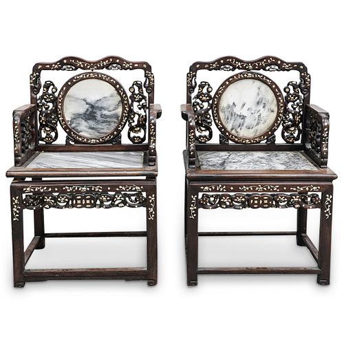  2 PC CHINESE MARBLE SPLAT SEAT 38d2b9