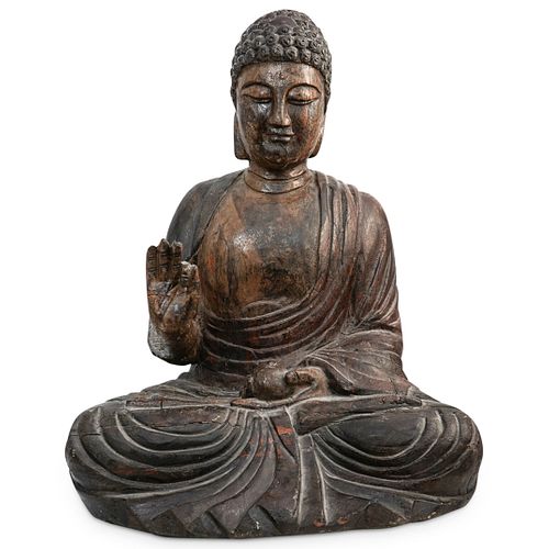 ANTIQUE WOOD BUDDHA STATUEDESCRIPTION: