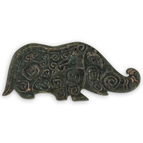 CHINESE CARVED JADE ELEPHANT PLAQUE 38fa3b