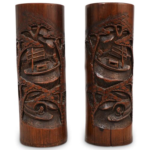 PAIR OF CHINESE FIGURAL CARVED