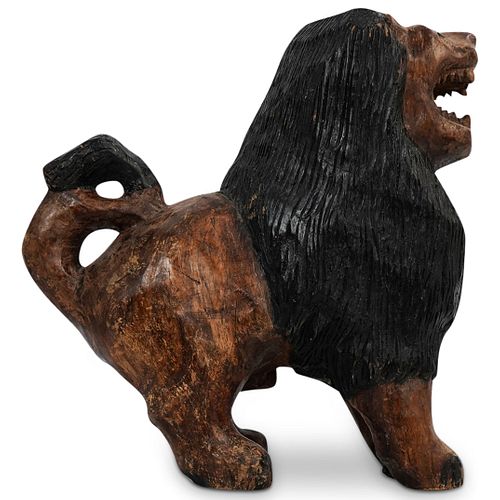 HAND CARVED WOOD LION STATUEDESCRIPTION: