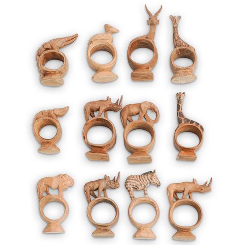 (12PC) AFRICAN CARVED WOOD ANIMAL NAPKIN