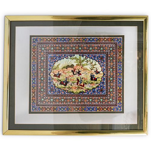 FRAMED PERSIAN HUNTING SCENE PAINTINGDESCRIPTION  38fada