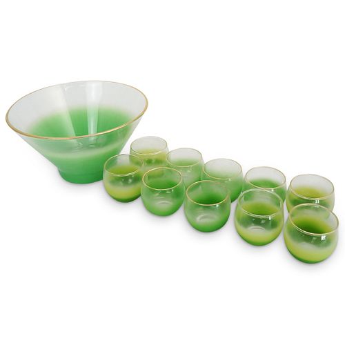 (11 PCS) VINTAGE BLENDO GLASS LIME GREEN