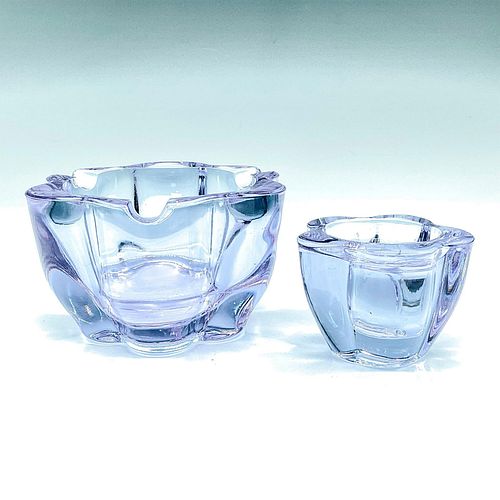 2PC TWILITE BLUE GLASS FLOWER ASHTRAY 38fb21