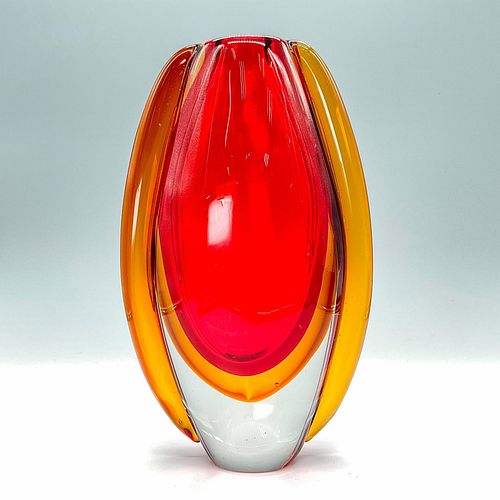 ART GLASS VASE, SUNFIRE ORANGE AND REDThis