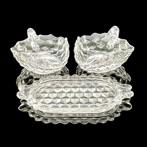 3PC FOSTORIA CUBE GLASS, 2 CANDY DISHES