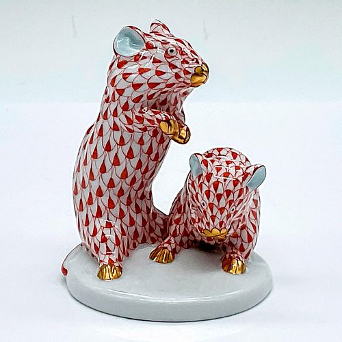 HEREND PORCELAIN RED MICE FIGURINEHand