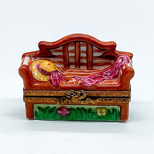 LIMOGES PORCELAIN PARK BENCH BOX,