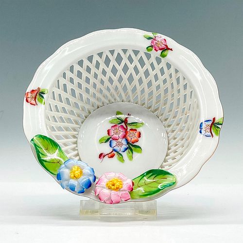 HEREND HAND-PAINTED PORCELAIN BASKETHand-painted