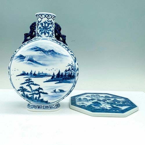 2PC BLUE AND WHITE MOON FLASK VASE 38fc33