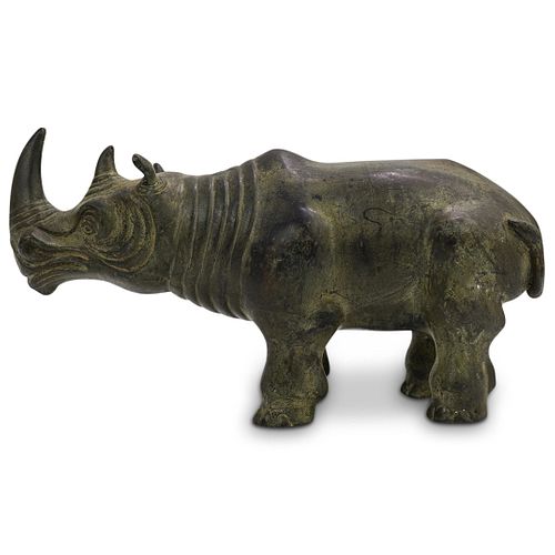 ANTIQUE METAL RHINO STATUEDESCRIPTION: