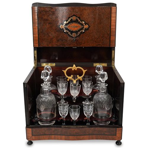 ANTIQUE FRENCH WOOD TANTALUS CRYSTAL 38fcd0