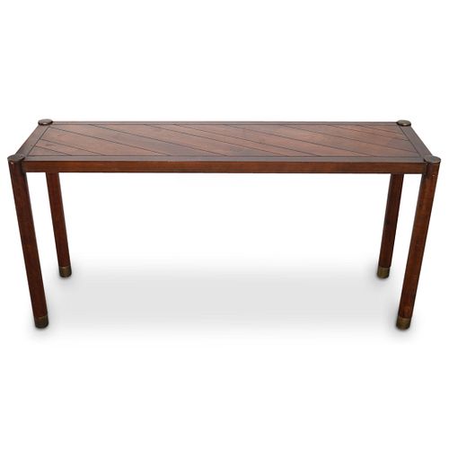 LANE MID-CENTURY WOOD & BRASS CONSOLE