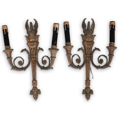 PAIR OF BRONZE SWAN WALL SCONCESDESCRIPTION: