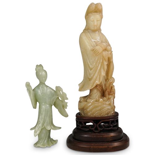 (2 PC) CHINESE CARVED GUAN YIN