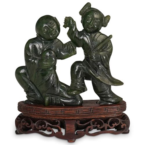CHINESE FIGURAL CARVED SPINACH 38fd99