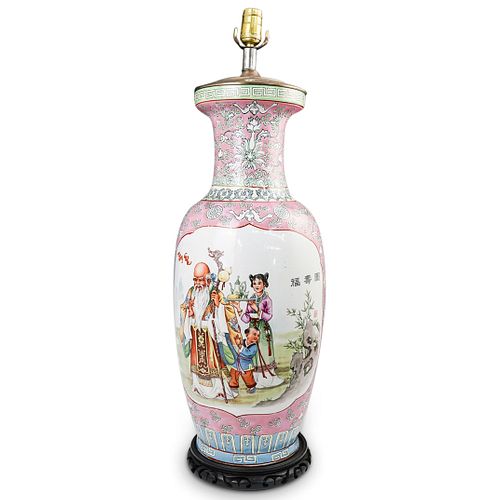 LARGE CHINESE CERAMIC LAMPDESCRIPTION: