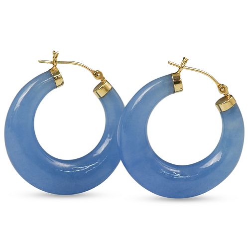 PAIR OF 14K GOLD AND BLUE JADE