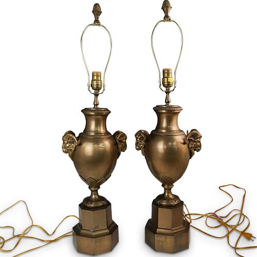 PAIR OF ART DECO BRASS LAMPS W/