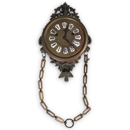 ANTIQUE FRENCH BRASS WALL CLOCKDESCRIPTION: