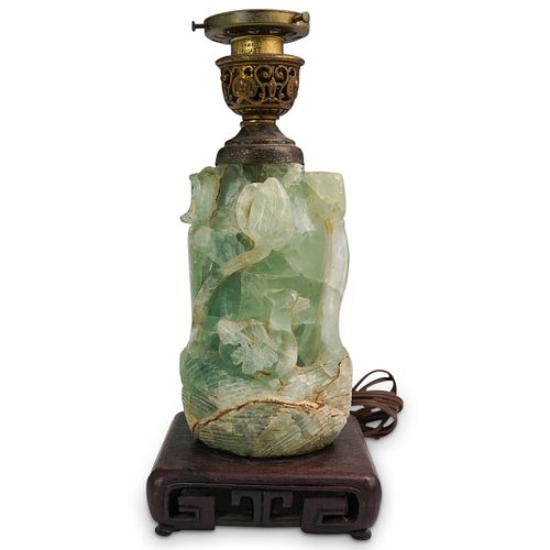 ANTIQUE CHINESE CARVED QUARTZ LAMPDESCRIPTION: