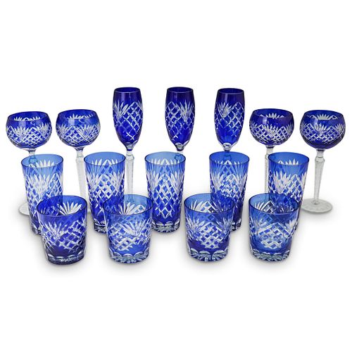 (16PC) COBALT BLUE CRYSTAL STEMWARE