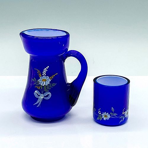 2PC FENTON GLASS PITCHER AND MATCH STICK