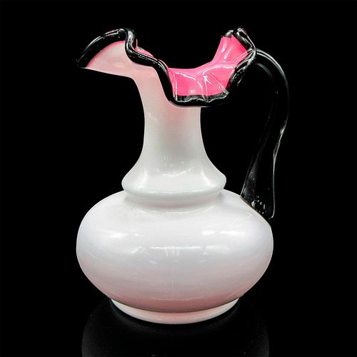 FENTON GLASS EWER PITCHER, BLACK ROSERuffled