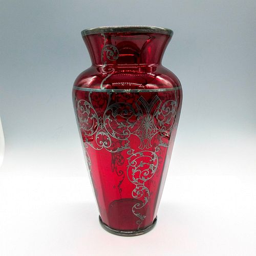 VINTAGE RUBY RED VASE WITH SILVER 38ffb7