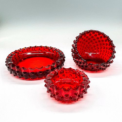 3PC FENTON GLASS HOBNAIL RUBY RED