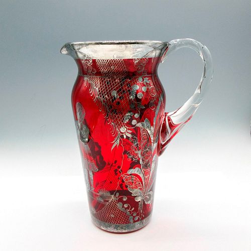 VINTAGE RUBY RED GLASS PITCHER 38ffb9