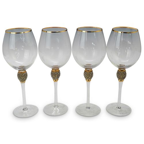  4PC CRYSTAL ACCENTED WINE GLASS 390006