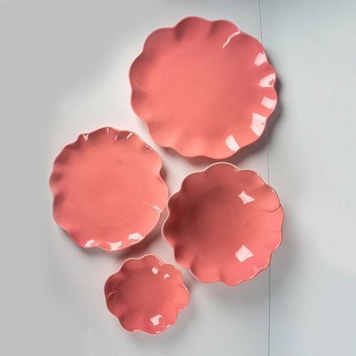 4PC BARRARTE CERAMIC PINK RUFFLED SERVINGWARE