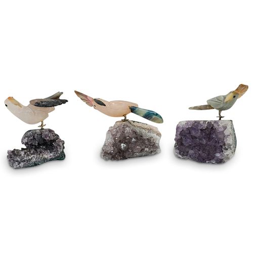 (3 PC) CARVED STONE TOUCAN PARROTS