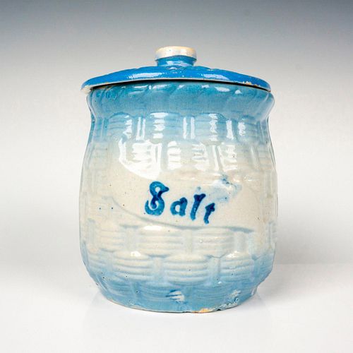 ANTIQUE STONEWARE LIDDED SALT JARSalt