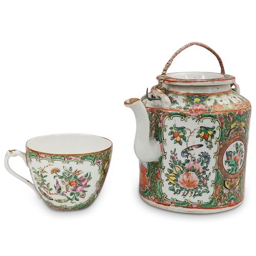  2PC CHINESE ROSE MEDALLION TEA 39009e