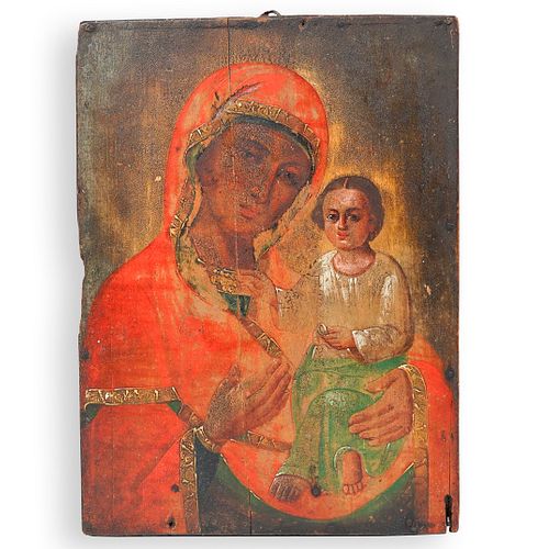 ANTIQUE RUSSIAN ICON ON PANELDESCRIPTION  39013b