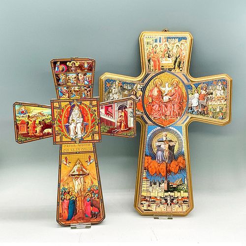 2PC WOOD ICON ART CROSSES, IMAGES OF