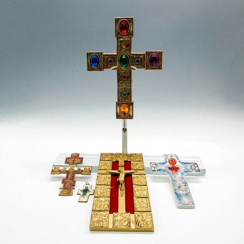 5PC RELIGIOUS WOOD, METAL AND CERAMIC