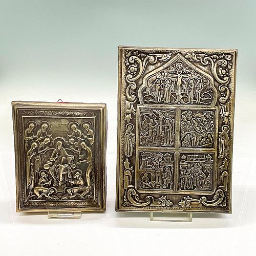 2PC BRASS ART, CHRIST ENTHRONED