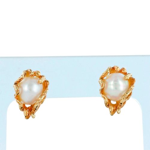 14K YELLOW GOLD PEARL STUD EARRINGSBeautiful 390181