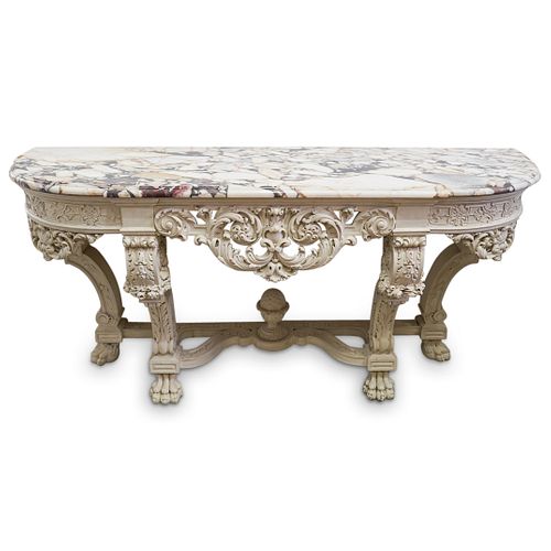 CARVED WOOD GRANITE CONSOLE TABLEDESCRIPTION  39018e