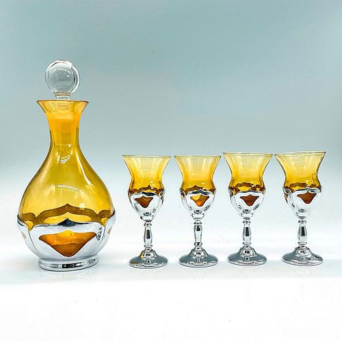 5PC FARBER BROS AMBER CORDIAL GLASSES