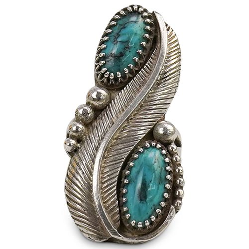 TURQUOISE SILVER FEATHER RINGDESCRIPTION  39027a