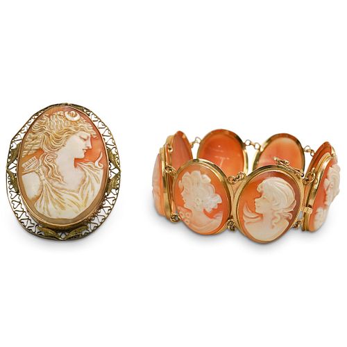  2 PC ITALIAN 14K GOLD AND CAMEO 39028e