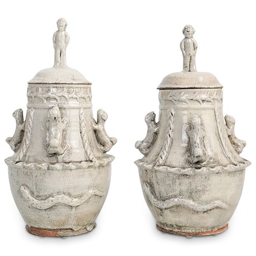 PAIR OF ANTIQUE CRACKLE GLAZE GINGER 3902cb